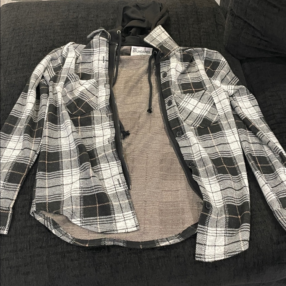 No Boundaries Black and White Plaid Shirt